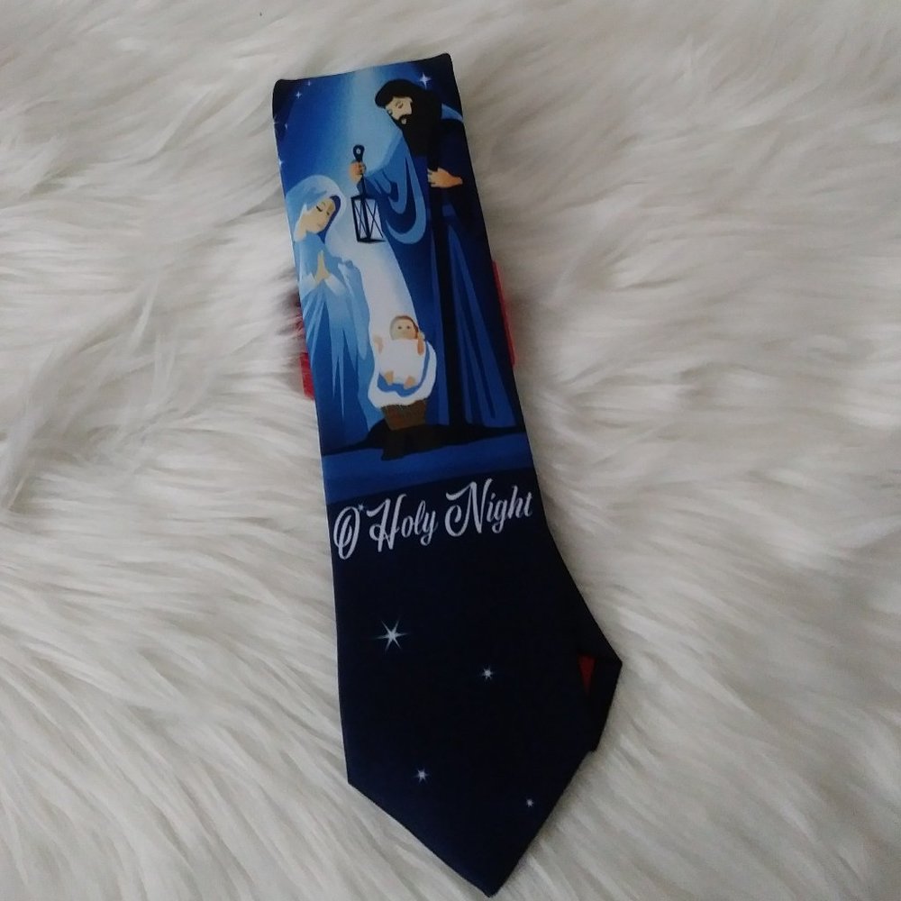 Holiday Traditions Hallmark  Holy Night Design  Blue and White Mens Tie